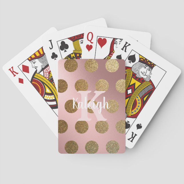 Jeu De Cartes Monogramme Iridescendant Blush Pink Gold Pois (dos)