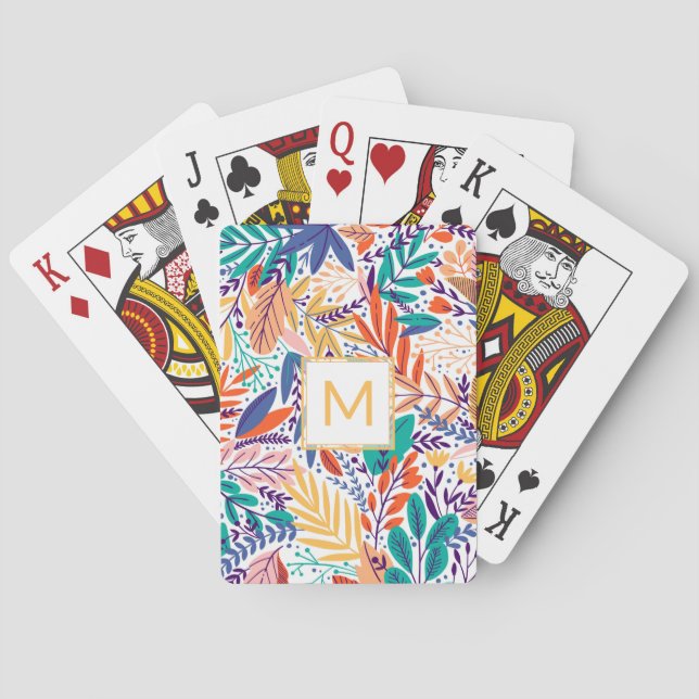 Jeu De Cartes Monogramme jaune gai et fleurs de printemps (dos)