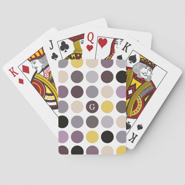 Jeu De Cartes Monogramme jaune pourpre moderne de motif de pois (dos)
