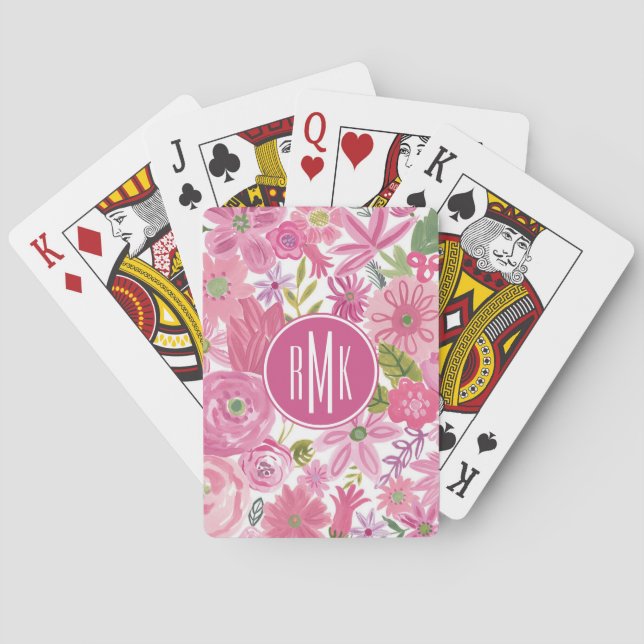 Jeu De Cartes Monogramme | Je fais Pink Aquarelle Motif Floral (dos)