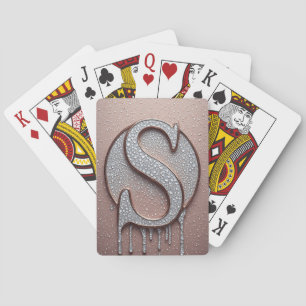 Jeu De Cartes Monogramme Lettre S en Or Rose avec Gouttelettes d