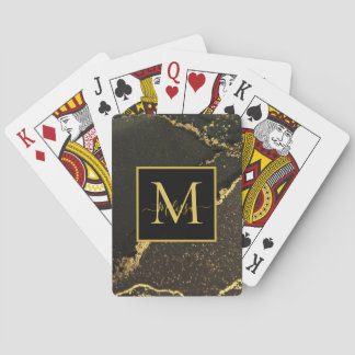 Jeu De Cartes Monogramme marbré noir et or moderne