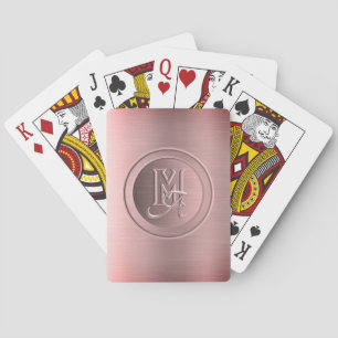 Jeu De Cartes Monogramme métallique rose gravé sur acier