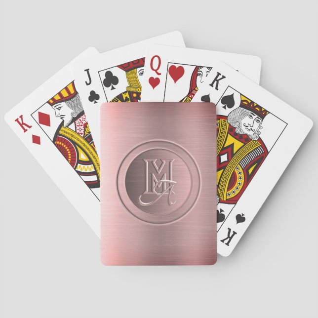 Jeu De Cartes Monogramme métallique rose gravé sur acier (dos)