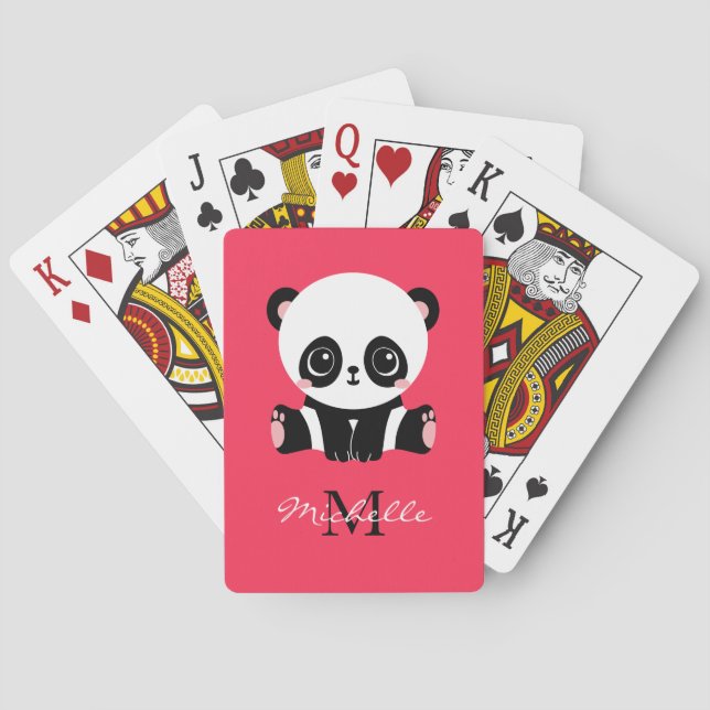 Jeu De Cartes Monogramme mignon panda assis personnalisé rose (dos)