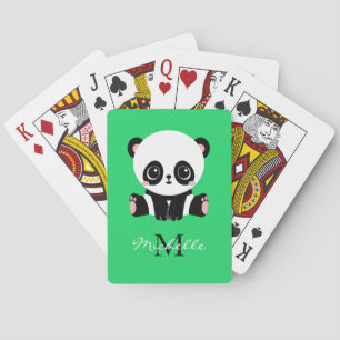 Jeu De Cartes Monogramme mignon panda assis vert personnalisé