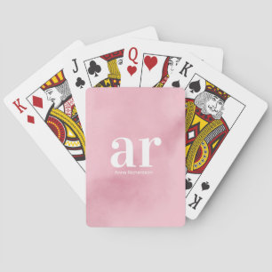 Jeu De Cartes Monogramme Minimaliste Elégant nom rose aquarelle