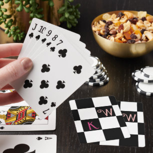 Jeu De Cartes Monogramme Moderne à Damier Noir et Blanc