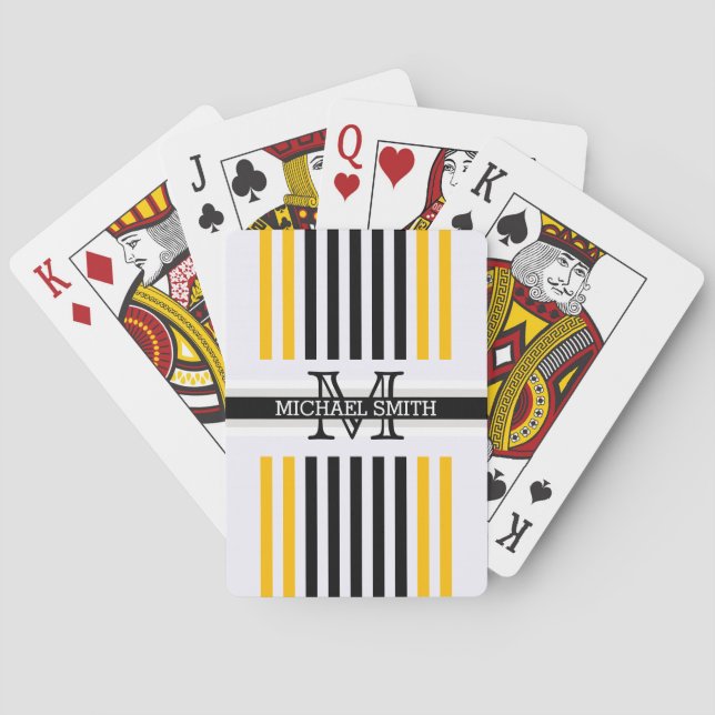 Jeu De Cartes Monogramme Moderne Black Amber Stripes Motif (dos)