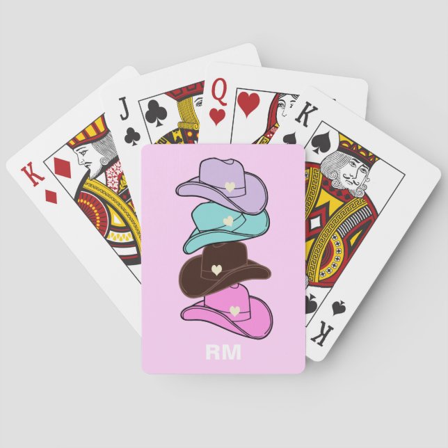 Jeu De Cartes Monogramme Moderne Casquette Cowboy Pile rose (dos)