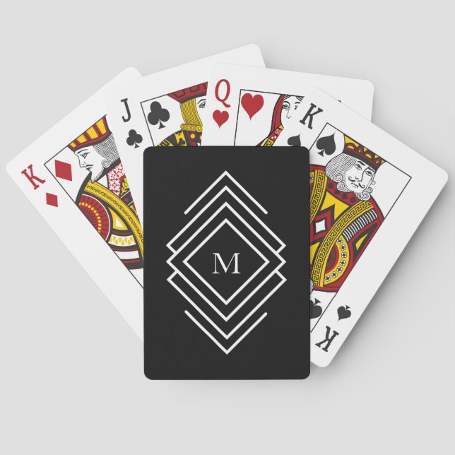 Jeu De Cartes Monogramme Moderne Des Mères Noires Et Blanches (dos)
