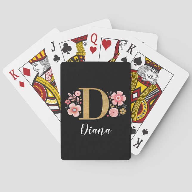Jeu De Cartes Monogramme moderne élégant en or noir (dos)