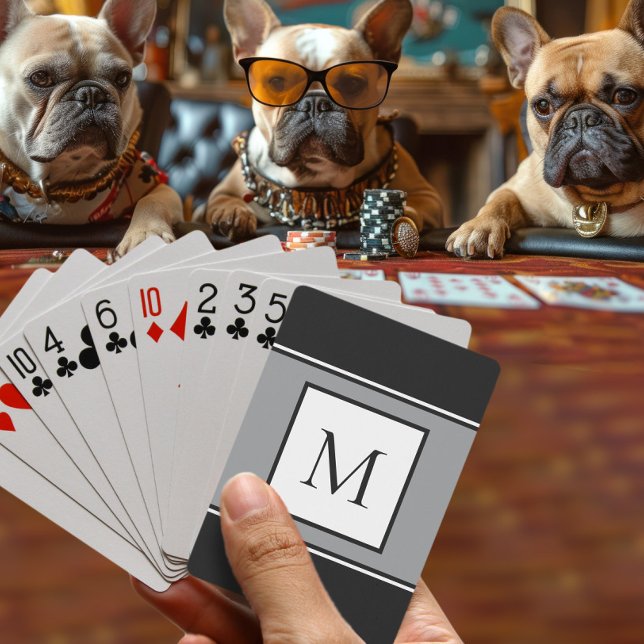 Jeu De Cartes Monogramme Moderne Élégant Initial Mode Noir Gris (Créateur téléchargé)