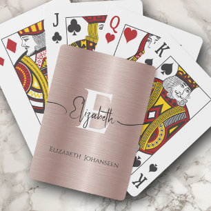 Jeu De Cartes Monogramme Moderne en Métal Brossé Or Rose