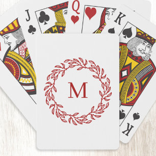Jeu De Cartes Monogramme moderne Feuille rouge initiale et couro