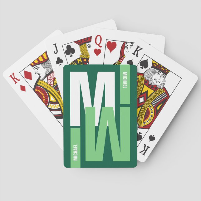 Jeu De Cartes Monogramme moderne (initial et nom) vert (dos)