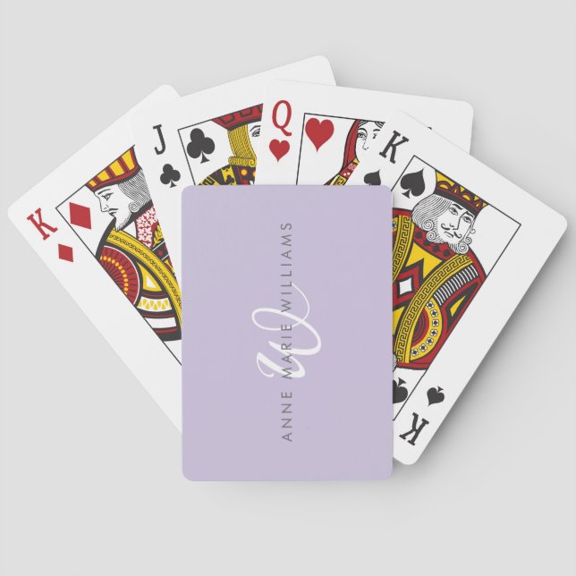 Jeu De Cartes Monogramme Moderne Lavande Écriture Blanche (dos)