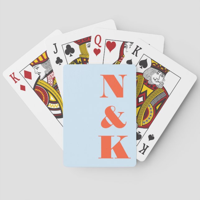 Jeu De Cartes Monogramme Moderne Minimal Bleu Orange Mariage Per (dos)