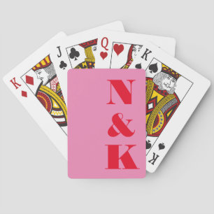 Jeu De Cartes Monogramme Moderne Minimaliste Mariage Rose Rouge