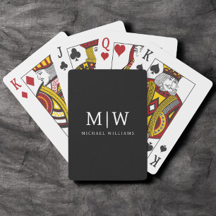 Jeu De Cartes Monogramme moderne minimaliste noir et blanc