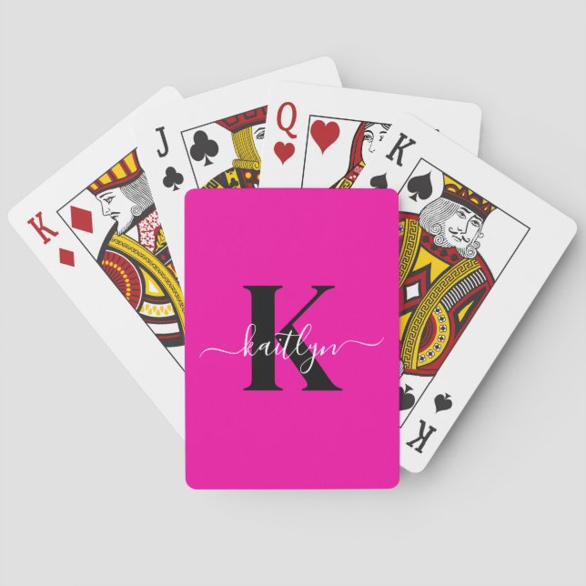 Jeu De Cartes Monogramme moderne noir écriture cursive rose chau (dos)