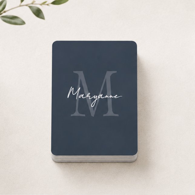 Jeu De Cartes Monogramme Moderne Nom Bleu (Créateur téléchargé)