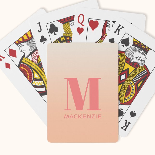 Jeu De Cartes Monogramme moderne Nom initial Peach Gradient (Modern monogram initial name peach gradient personalized playing cards)
