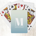 Jeu De Cartes Monogramme moderne Nom initial Turquoise Aqua Grad<br><div class="desc">La typographie coque moderne minimaliste monogramme design initial qui peut être modifié pour personnaliser. Blanc sur un arrière - plan turquoise à l'océan.</div>