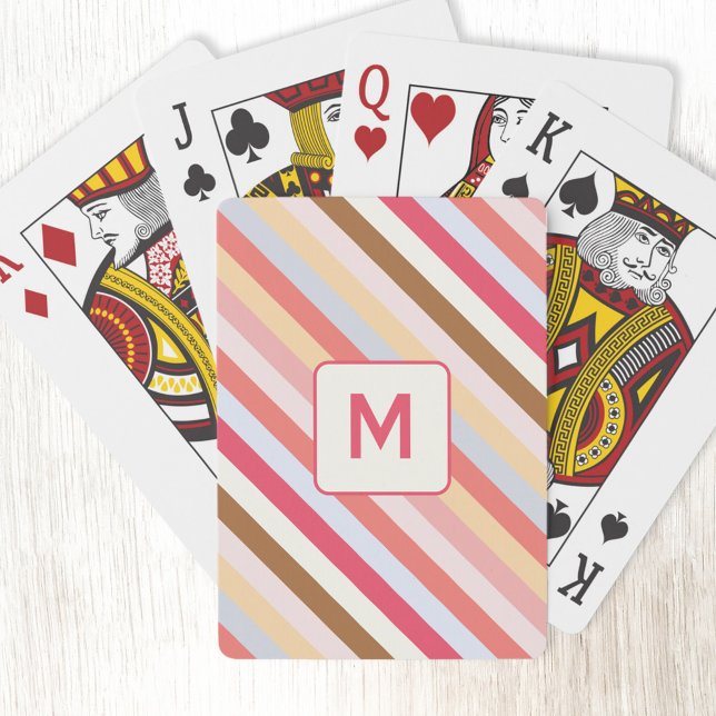 Jeu De Cartes Monogramme moderne première diagonale bonbons band (Modern muted diagonal candy stripe monogram initial personalized playing cards)
