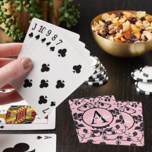 Jeu De Cartes Monogramme moderne Rose rose et noir Damask