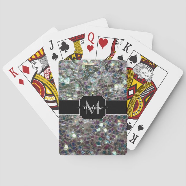 Jeu De Cartes Monogramme mosaïque argentée colorée scintillante (dos)