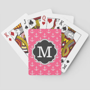Jeu De Cartes Monogramme Motif Ancre rose