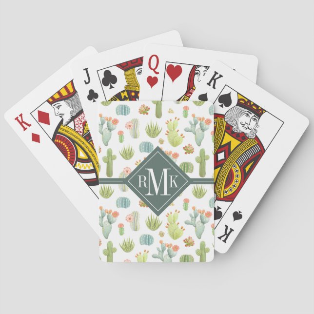Jeu De Cartes Monogramme | Motif debout de Cactus mignon (dos)