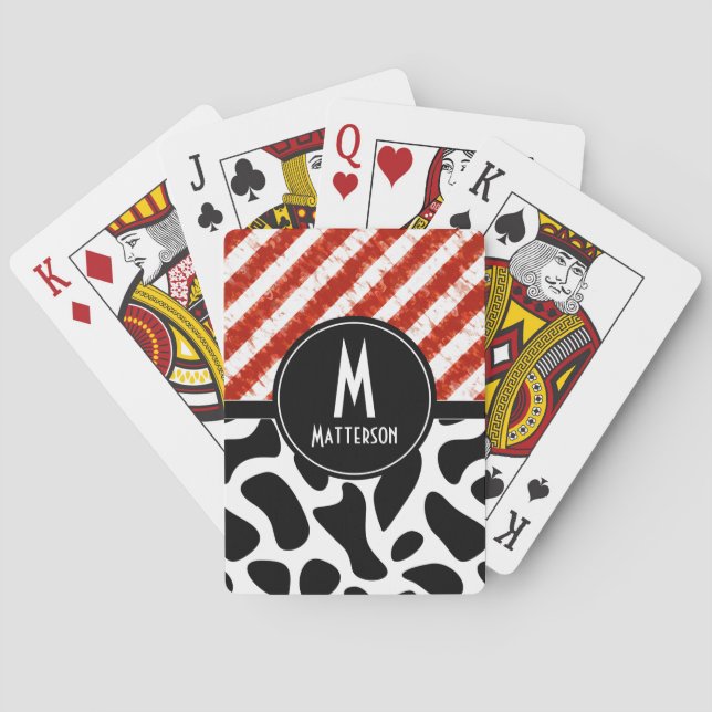 Jeu De Cartes Monogramme Motif noir en bande blanche rouge (dos)