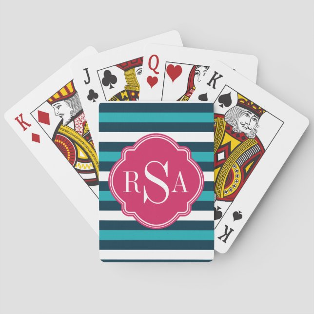 Jeu De Cartes Monogramme Motif rayé rose-blanc (dos)