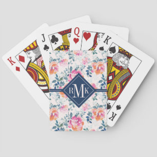 Jeu De Cartes Monogramme Motif Rose peint