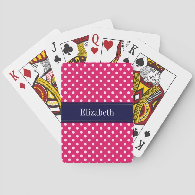 Jeu De Cartes Monogramme Navy Blue Points Blancs Framboise (dos)