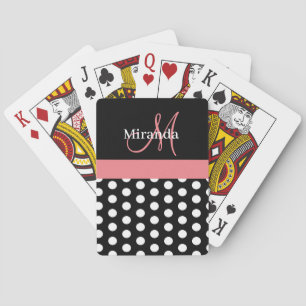 Jeu De Cartes Monogramme noir blanc rose écriture points polka