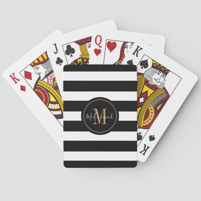 Jeu De Cartes Monogramme noir et blanc classique Personnalisé (dos)