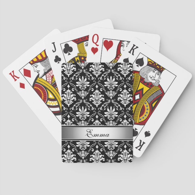Jeu De Cartes Monogramme noir et blanc Damas (dos)