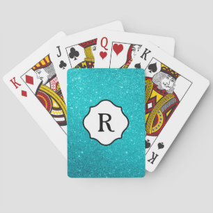 Jeu De Cartes Monogramme noir et ombre à paillettes turquoise sc