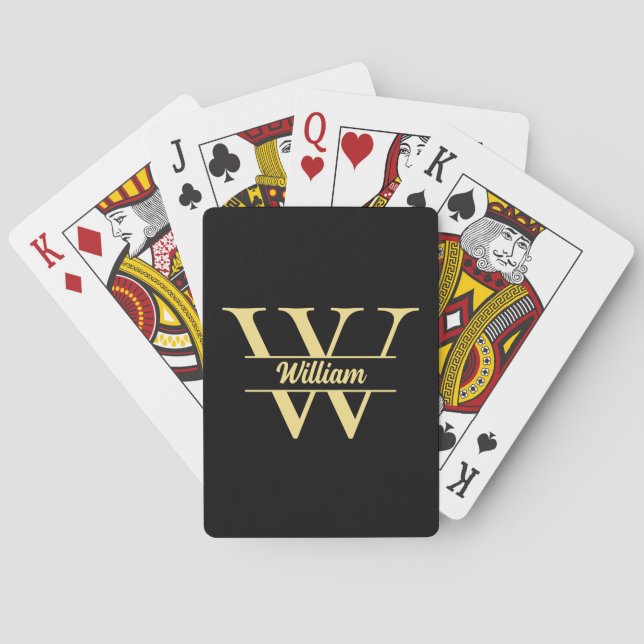 Jeu De Cartes Monogramme noir et or | Écriture initiale élégante (dos)