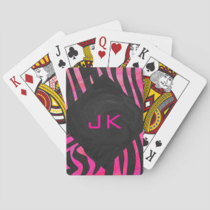 Jeu De Cartes Monogramme noir et rose chaud Zebra Design