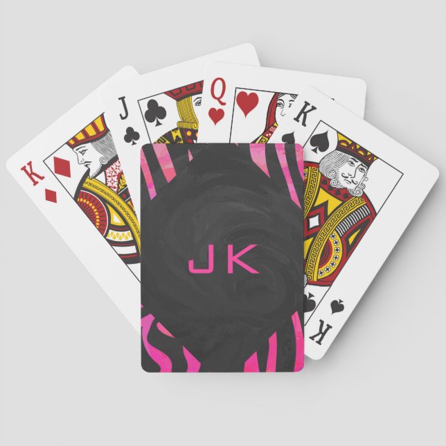Jeu De Cartes Monogramme noir et rose chaud Zebra Design (dos)