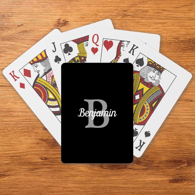 Jeu De Cartes Monogramme noir gris blanc rétro personnalisé (Créateur téléchargé)