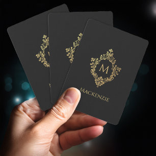 Jeu De Cartes Monogramme Noir Or Crête Vintage Élégante Initiale