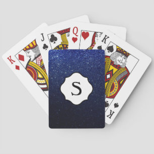Jeu De Cartes Monogramme noir pailleté ombré bleu foncé scintill