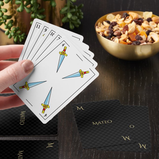 Jeu De Cartes Monogramme noir personnalisé Baraja Española Espag (Insitu)