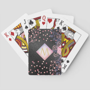 Jeu De Cartes Monogramme noir ROSEGOLD rose Parties scintillant 