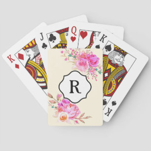 Jeu De Cartes Monogramme noir sur des bouquets de roseaux aquare